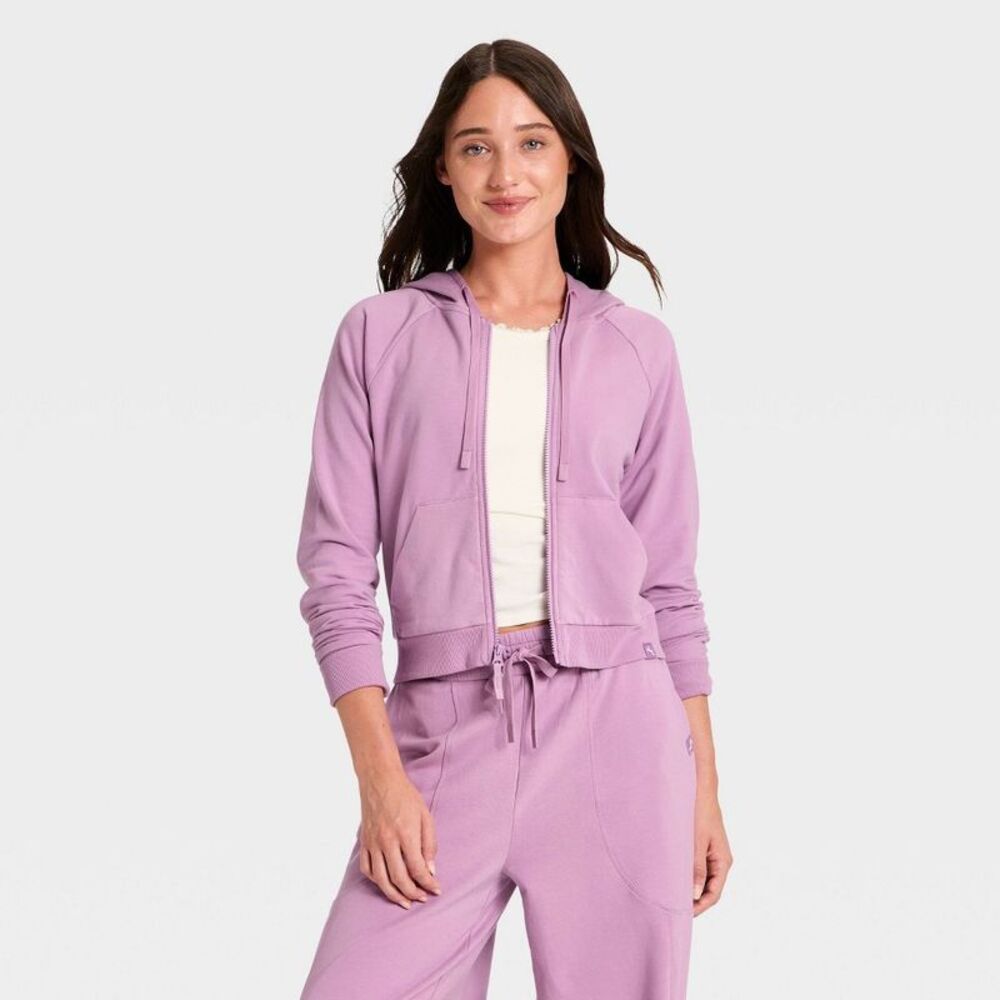 Women's Active Full Zip Hooded Sweatshirt - JoyLab Lavender M